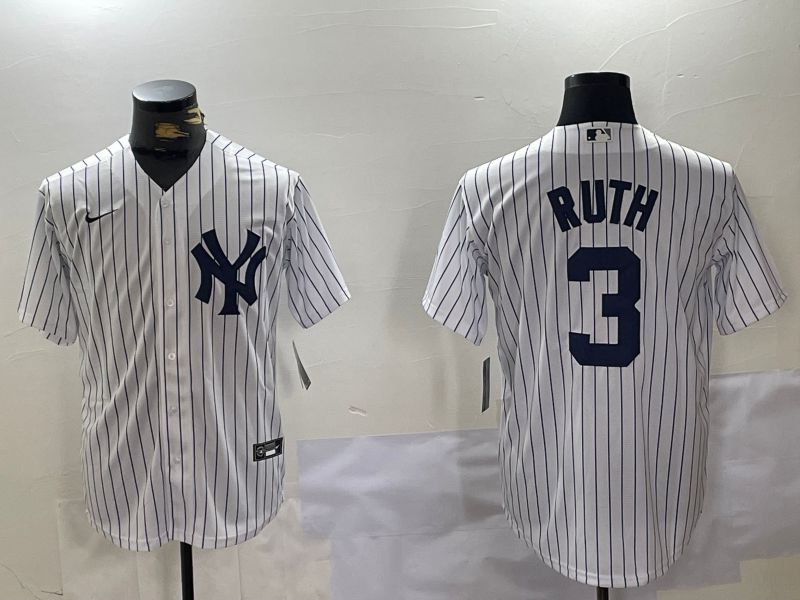 Men New York Yankees #3 Ruth White stripe Game 2024 Nike MLB Jersey style 10082->new york yankees->MLB Jersey